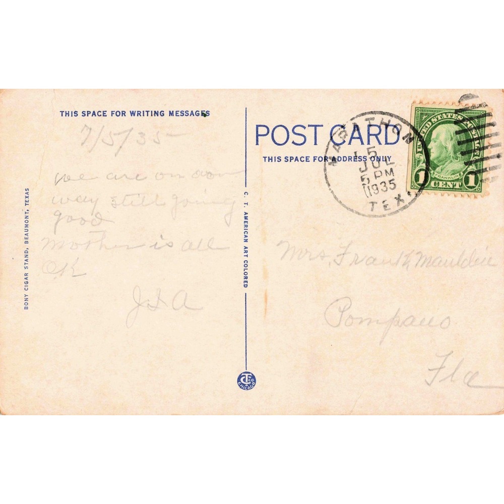 Vintage 1935 New Court House Beaumont Texas Linen Postcard C.T. Art Colored - Picture 2 of 2